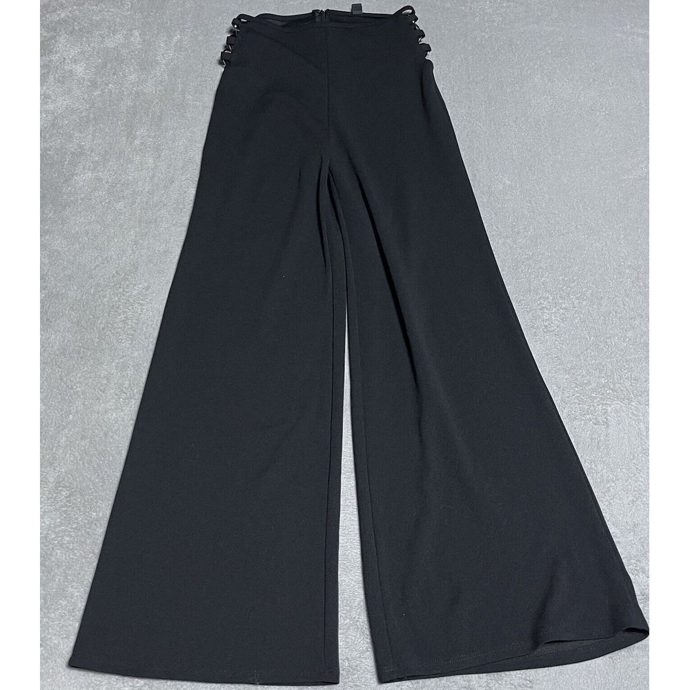 Y2k Windsor Pants Womens Medium Black Wide Leg Black Buckle Detail On Sides Goth